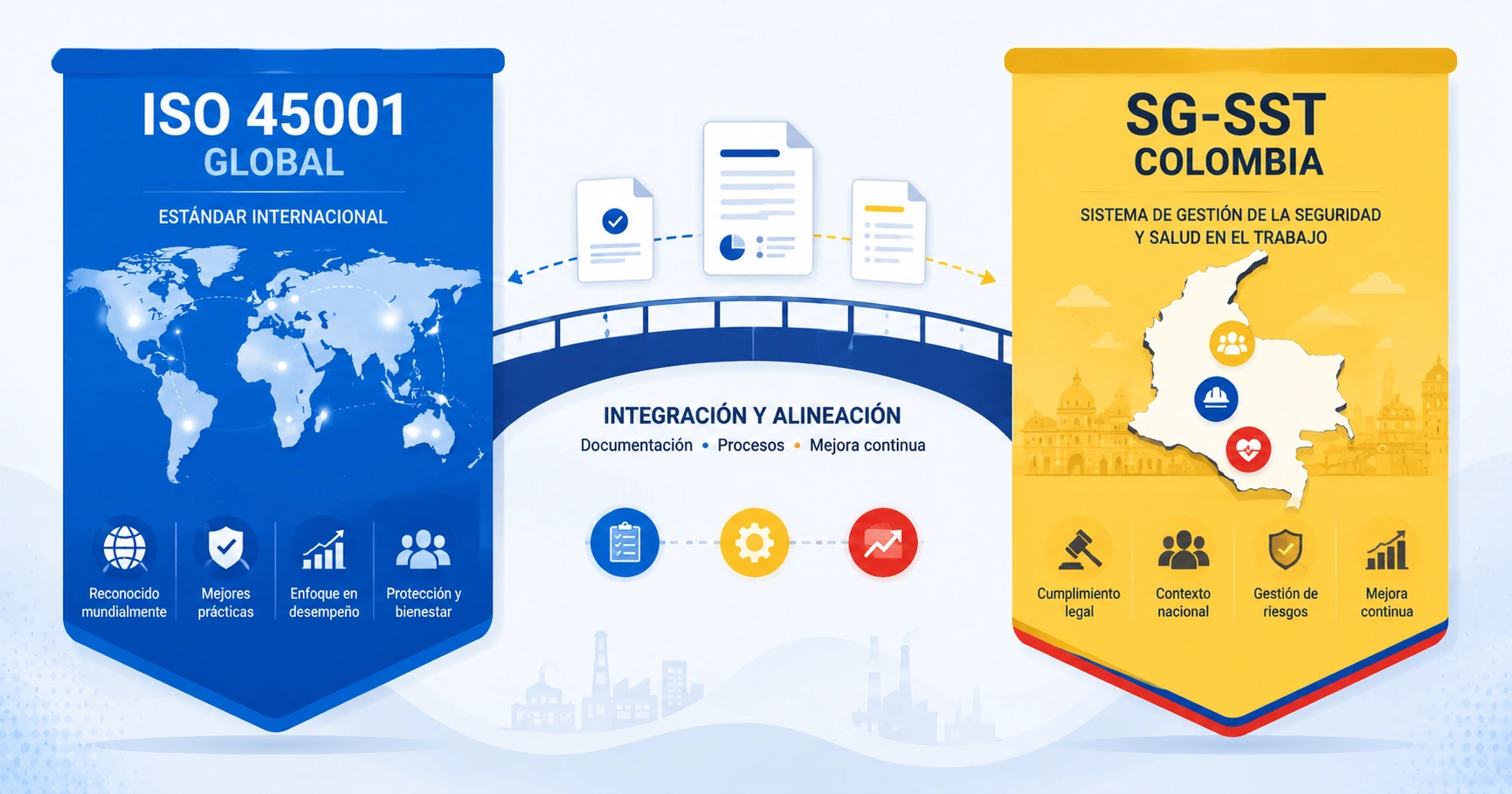 ISO 45001 vs SG-SST Colombia: cumplir ambos sin duplicar trabajo, integración del sistema dual de gestión SST